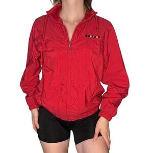 retro style bright red front zip windbreaker jacket Catalina's small outdoorwear